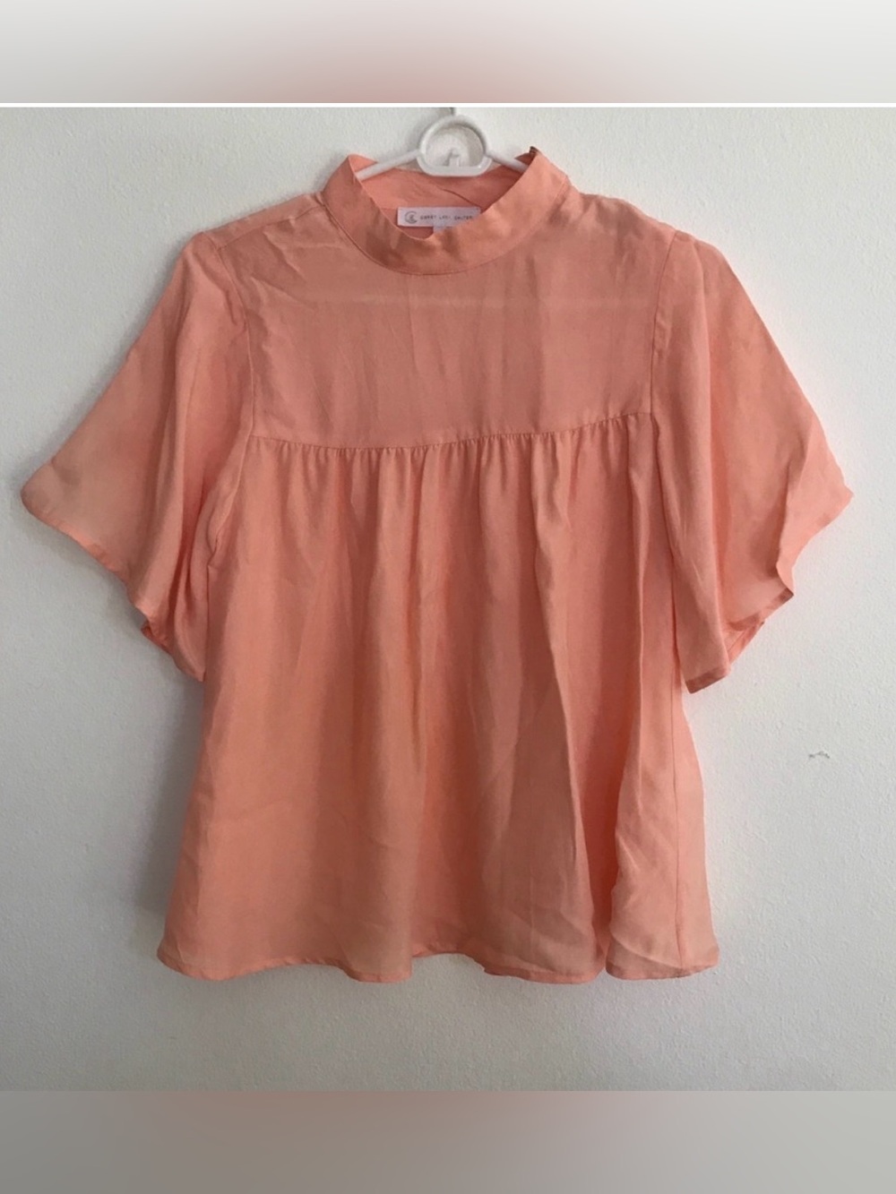 Corey Lynn Calter Pink Mock-Neck Short Sleeve Blouse